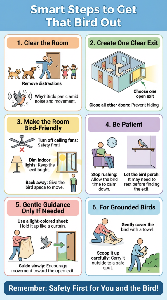 steps to safely remove a bird from your house